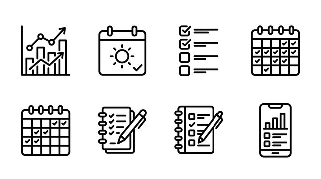 Habit tracker icon set with colorful design