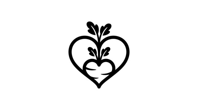 Heart shaped beet logo with leaves, healthy food symbol, vector illustration