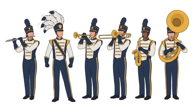 Marching Band Playing Various Brass and Woodwind