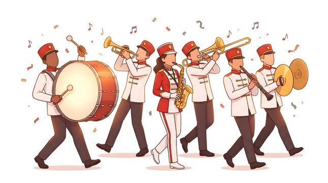 Marching Band Playing Instruments at a Parade