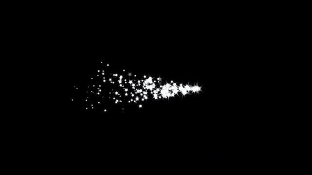 Abstract glitter particles white animation, sparkling stars trail, glowing shimmer dust line, fairy luxury sparkle motion, Christmas magic light effect, chroma key black screen background overlay, 4K