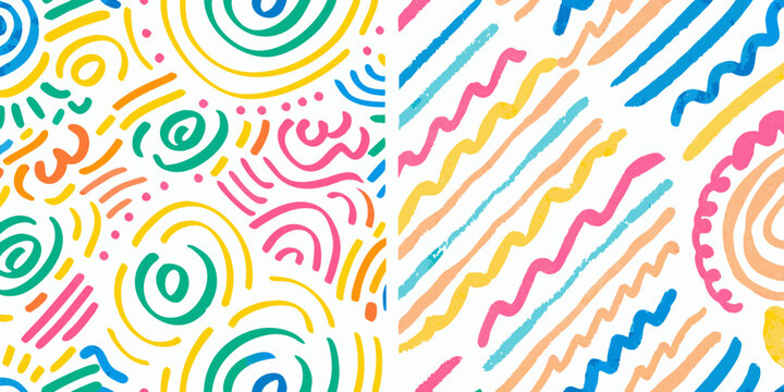 Colorful hand drawn squiggle pattern on a white background