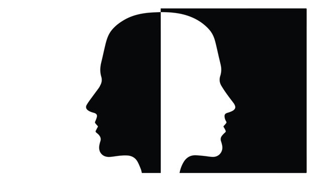 Silhouette of Two Human Faces in Profile Opposite Directions.