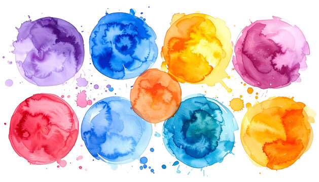 Watercolor circles, various hues and intensity, with spatters