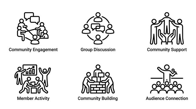 Community engagement icons set for social media