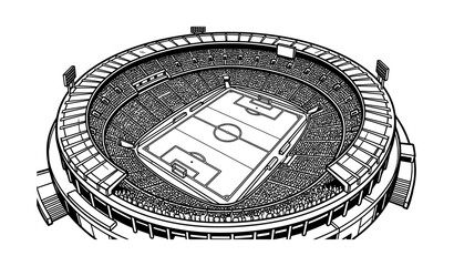 Aerial view of empty football stadium with green pitch and stands vector illustration © Shahanaj