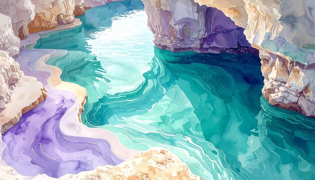 地下湖の流線水彩ウェルネス広告背景2