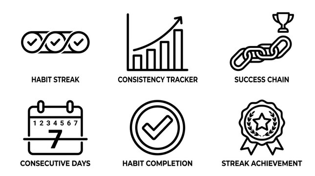 Premium icon set with streak consistency