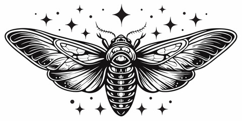 Death s head Hawkmoth Illustration Detailed Black And White Vector Artwork © Rubel