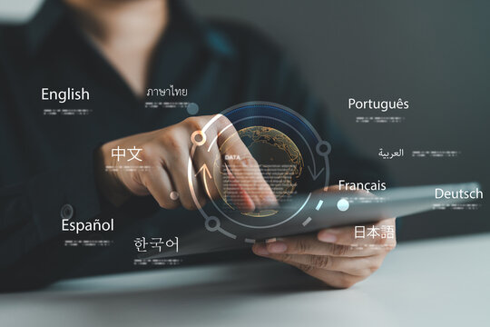 Multilingual communication and global language translation digital localization, international business communication, language technology, cross cultural collaboration, and global connectivity.