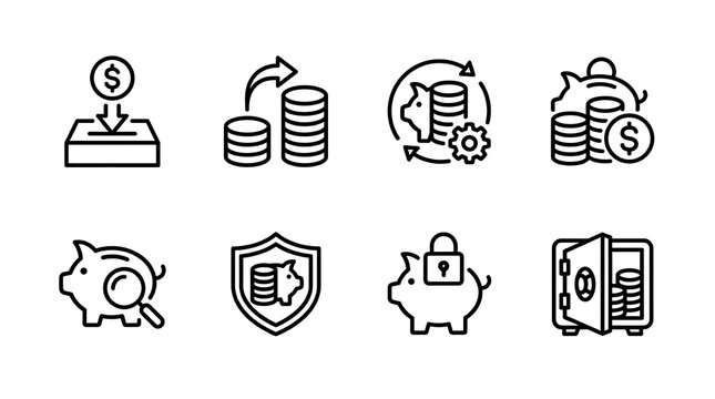 Savings management icons for finance and economy