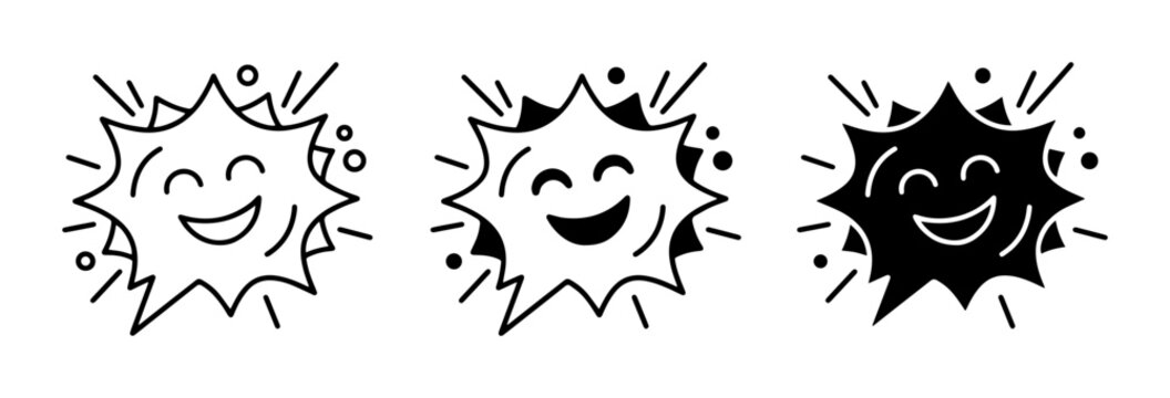 Happy Sun Icon, Smiling Starburst, Cheerful Energy Burst Vector Art