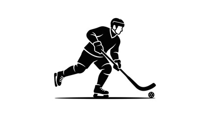 Fototapeta premium Ice Hockey Player Silhouette Skating with Stick and Puck