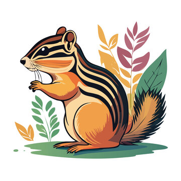 Cute chipmunk illustration with colorful leaves