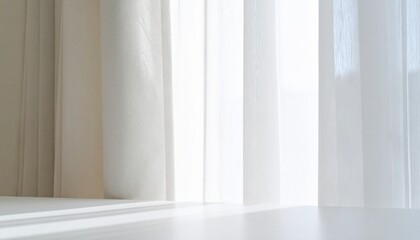 Fototapeta premium Bright Window with Sheer White Curtains and Sunlight