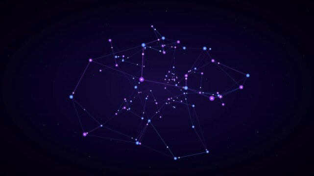 Abstract neural network structure with glowing blue and purple synapses connecting, representing artificial brain activity and AI.