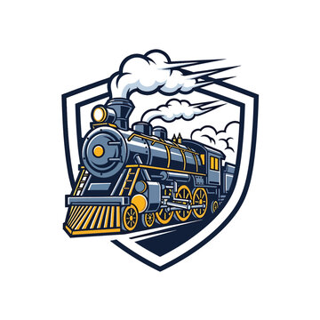 Vintage Steam Locomotive Train Emblem Vector Illustration.