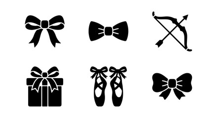 Elegant Bows, Gift Box, Ballet Slippers, and Archery Set Vector Icons © Dolon