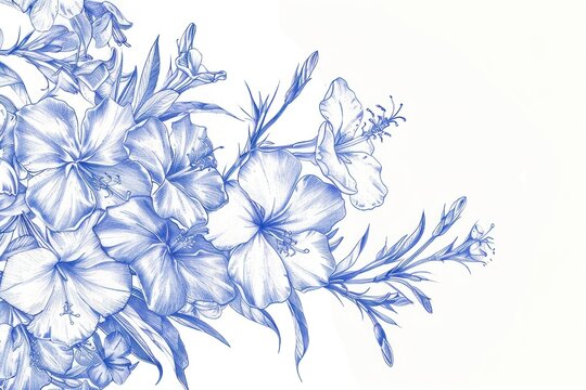 Vintage drawing oleander flowers pattern sketch plant.