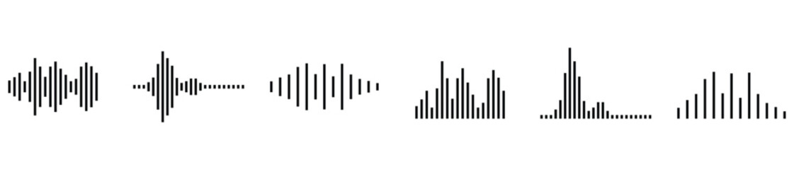 Obraz premium Abstract black sound wave forms and audio equaliser icons depicting music and modern technology visualization