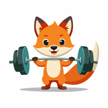 Cartoon Fox Lifting Weights