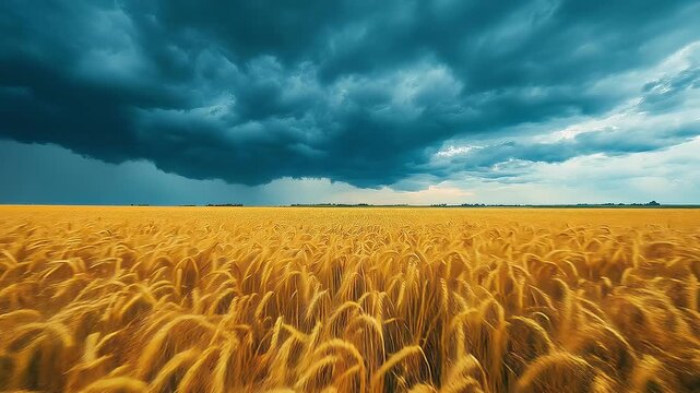 Wheat field under dramatic storm clouds