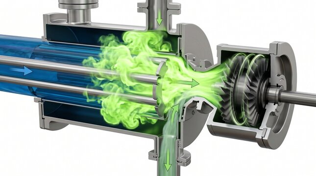 3D Technical Diagram of Ammonia Vaporization in OTEC Heat Exchanger