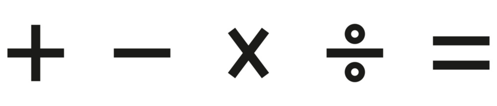 Collection of essential mathematical symbols featuring addition subtraction multiplication division and equals signs for learning education and arithmetic calculations