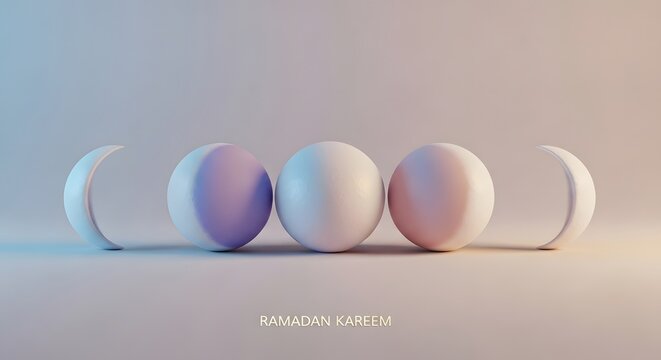 Serene abstract composition featuring delicate pastel spheres depicting various celestial phases, creating a peaceful and contemplative visual experience