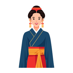 Fototapeta premium Woman in Traditional Blue Kimono with Red Obi
