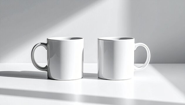 Two White Coffee Mugs on Table