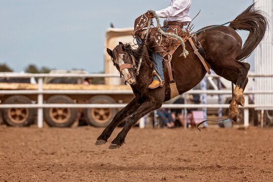 Saddle Bronc Riding At An australian Country Rodeo