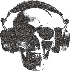 Obraz premium Skull y2k retro stipple art skeleton brutalist halftone vector png transparent, bone 2000s photocopy effect tattoo aesthetic