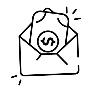 Money envelope icon in linear design