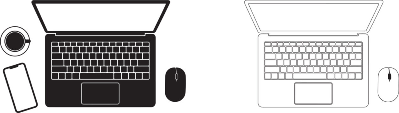 Top View of Laptop, Phone, and Coffee Cup