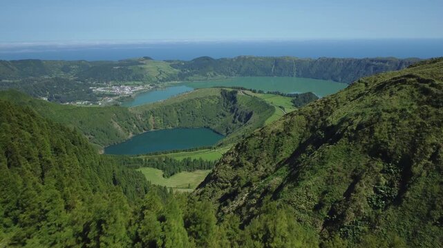Breathtaking aerial view of the sete cidades lakes in sao miguel, azores, portugal
