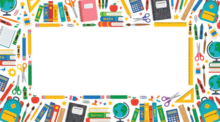 Obraz premium Back to School Decorative Border Frame with School Stationery