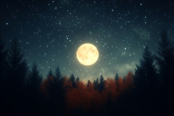 Fototapeta premium Full moon illuminating a serene forest at night
