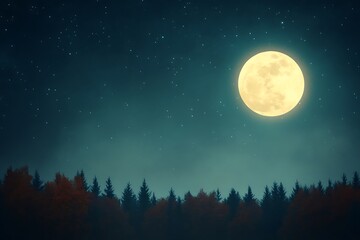 Fototapeta premium Full moon illuminating a tranquil forest