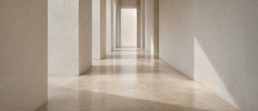 Luxury Architectural Corridor with Sunlight Shadows and Elegant Perspective