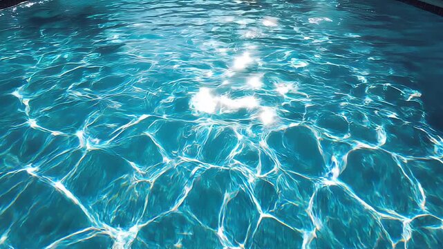 Sunlit turquoise swimming pool surface with rippling reflections