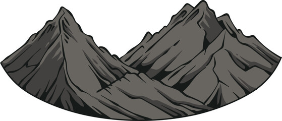 Cartoon vector illustration of dark rugged mountain peaks with sharp rocky ridges, isolated on a white background for nature, hiking, and adventure themes © Galih