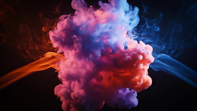 Blue and Orange Ink Clouds Colliding on Dark Background