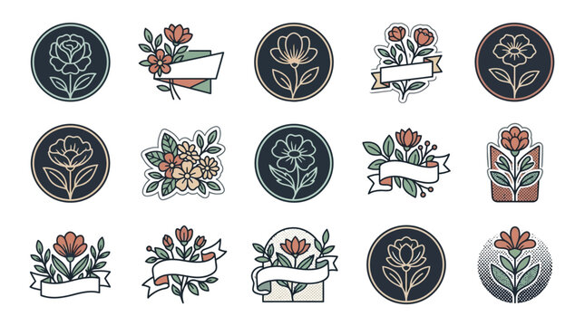 Artistic vintage floral banner design featuring blooming wildflowers with retro negative film print effect and botanical sticker illustrations in soft watercolor textures for creative brandi