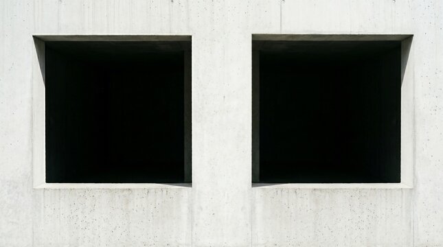 Concrete facade with two square window openings