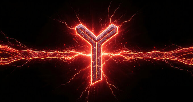 Contemporary Spiritual Art, Algiz Rune, Ancient Norse Symbol of Protection and Vigilance, Plasma Energy Style
