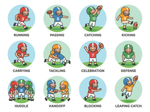 American Football Player Actions Various Poses.