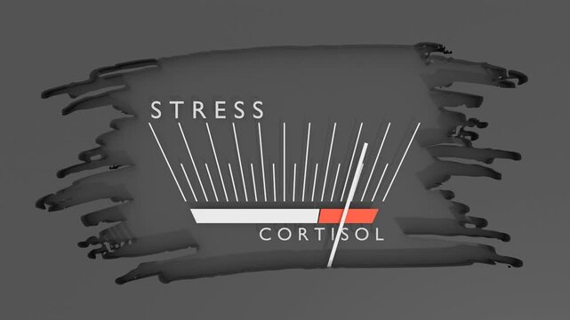 Abstract measuring device. Influence of stress on cortisol values. Scales of cause and effect. Meter showing dangerously increasing high values. Getting bad results. Critical overload.