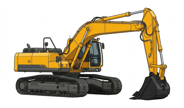 Tracked excavator machine with hydraulic digging arm vector isolated on white background
