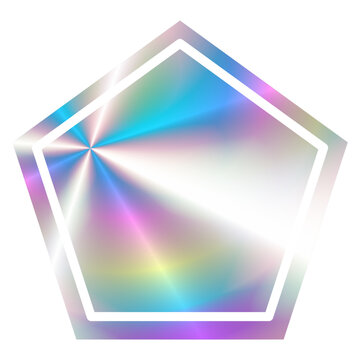 Holographic pentagonal prism with white outline.